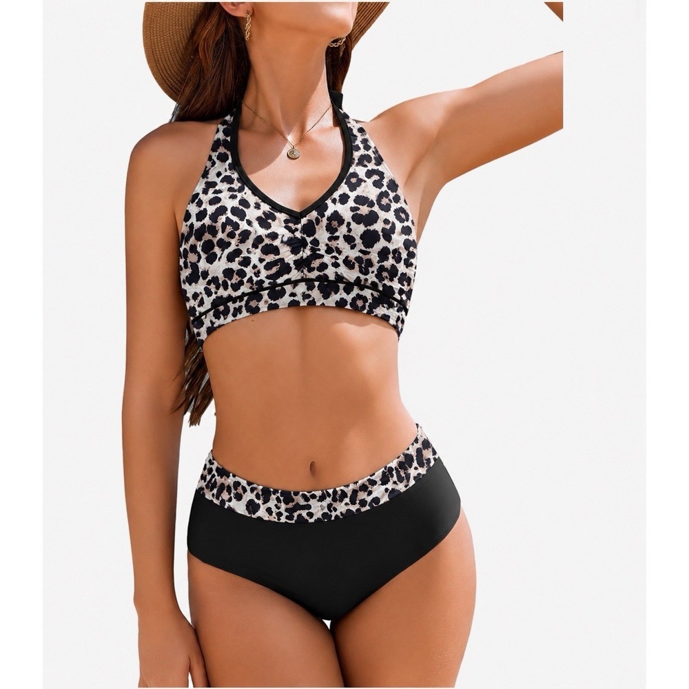 NEW AIMAGE High Rise Waist Bikini 2-Piece Set S Triangle Swimwear Animal Print